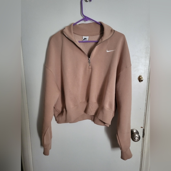 NWOT Nike Phoenix Fleece cropped quarter zip sweatshirt in brown - Picture 4 of 5